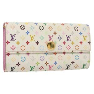 LOUIS VUITTON Multicolor Portefeuille Sarah Wallet White M93532 LV Auth 142372